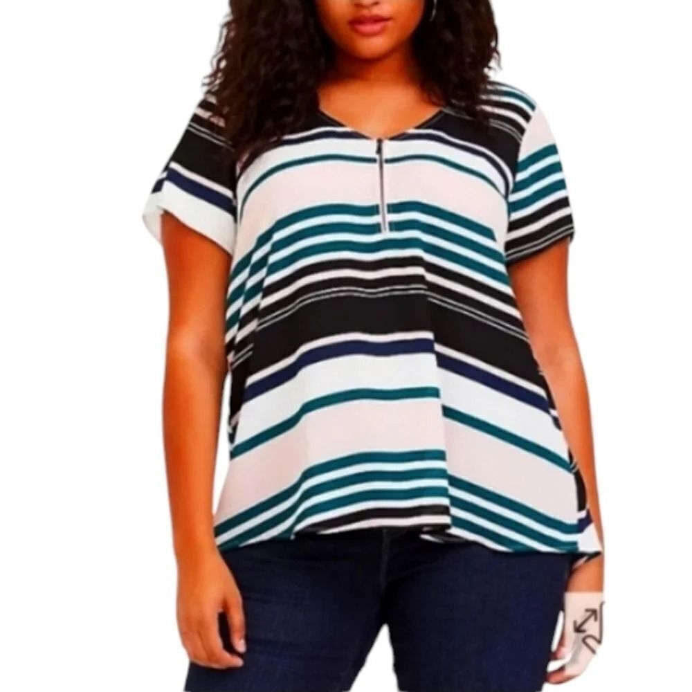 Torrid Striped Zipper Front Drapey Georgette Striped Shirt Size 1X